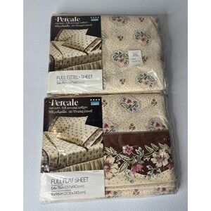 Vtg Montgomery Ward Full Size Flat And Fitted Sheets Floral Brookside Percale
